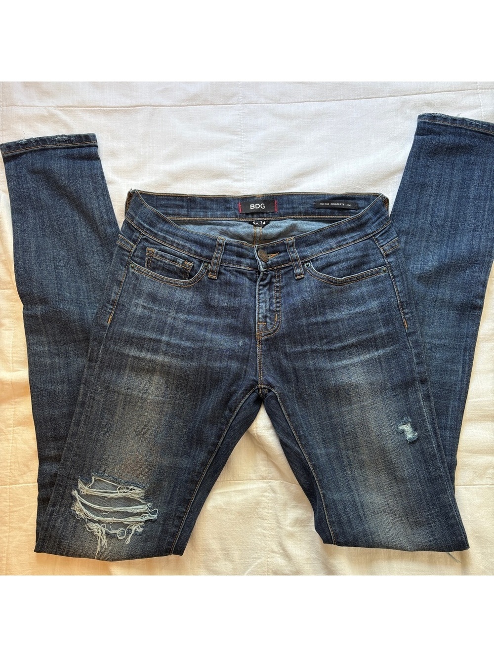 BDG Denim Skinny Jeans Deconstructed Medium Rise 26 Waist 34 inseam TALL